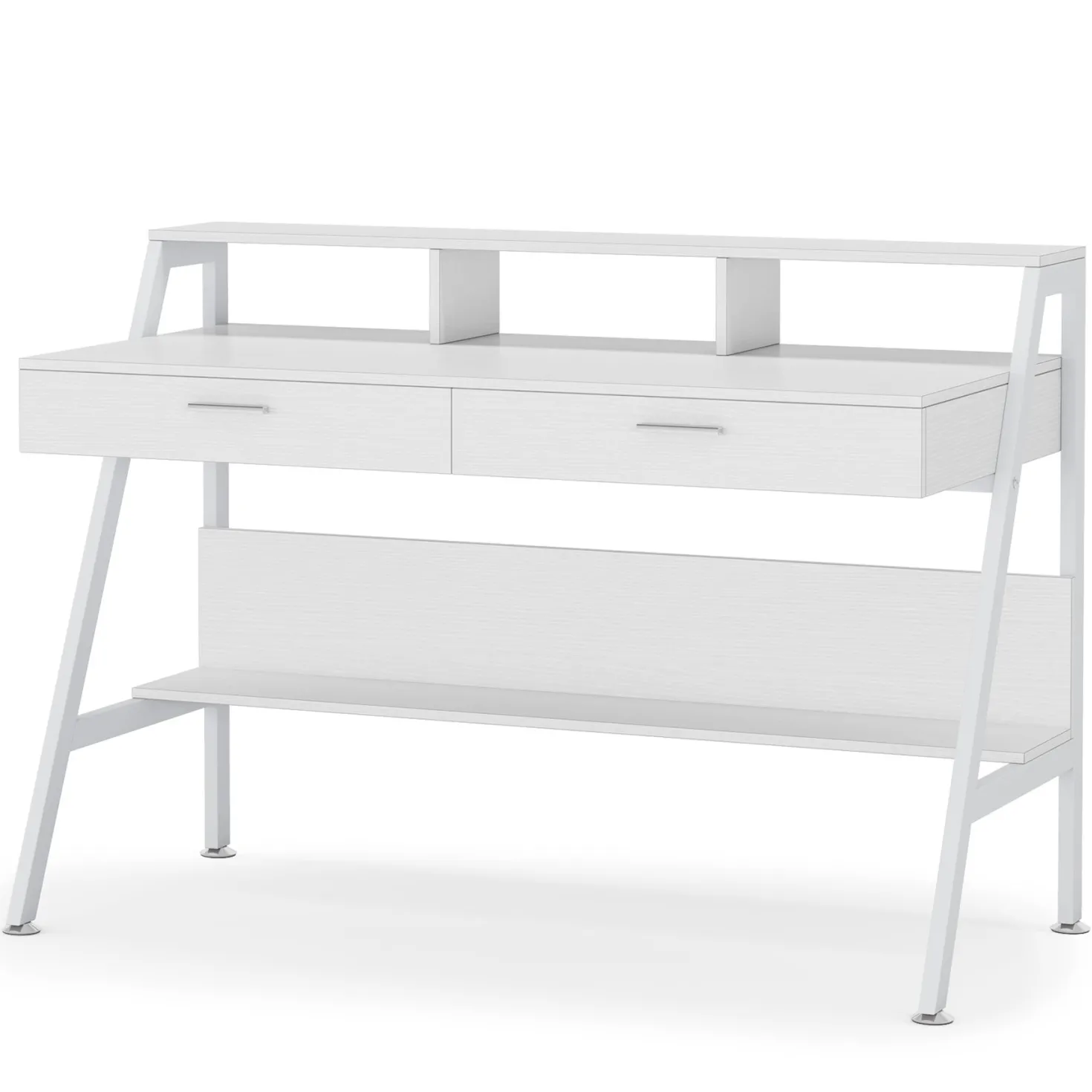 White Computer Desk, 47" Writing Desk with Storage Shelf & Drawers