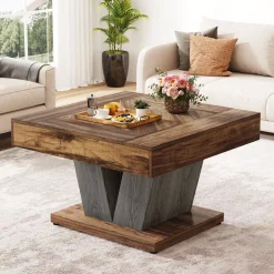 Wood Coffee Table, 31.5" Modern Center Table Cocktail Tea Table