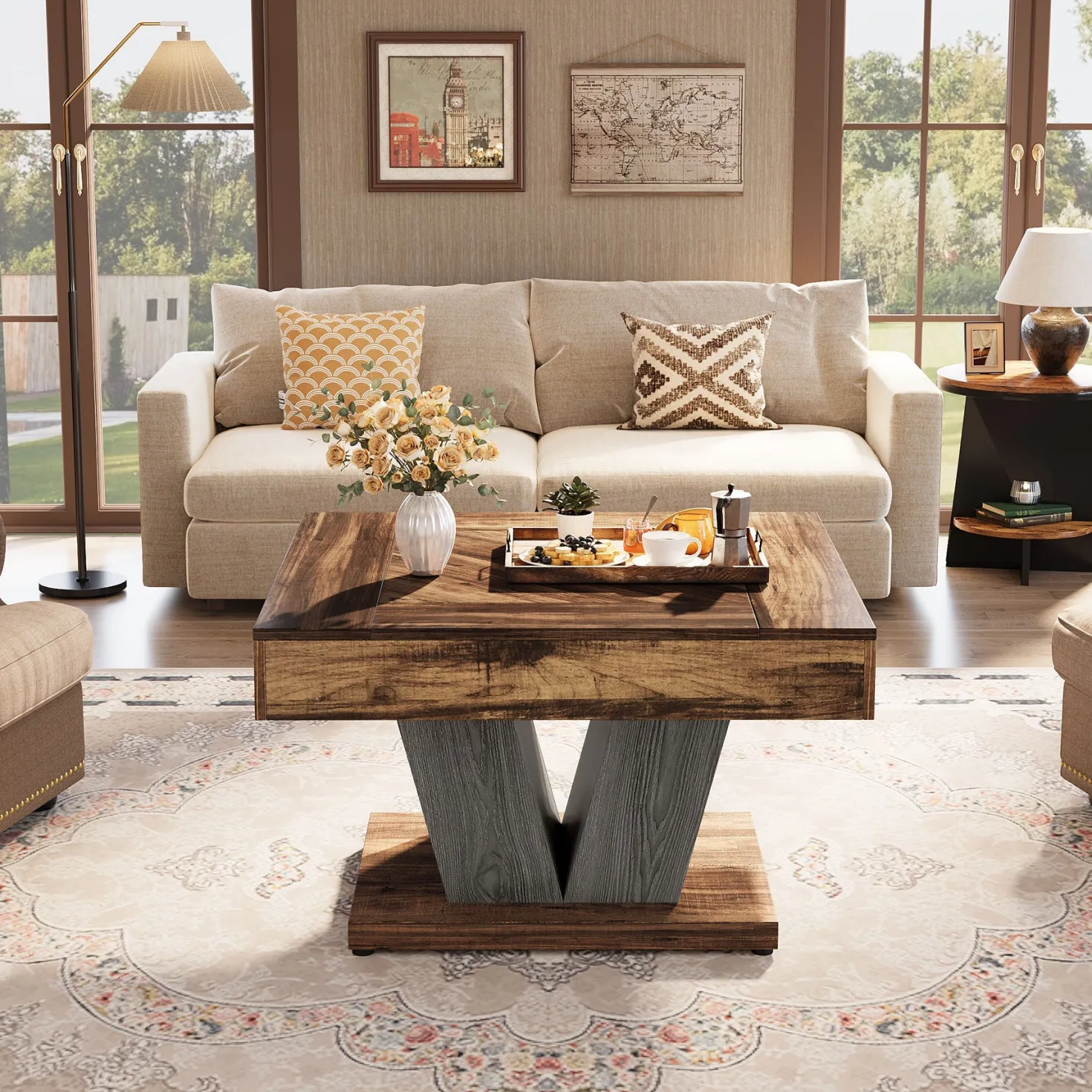 Wood Coffee Table, 31.5" Modern Center Table Cocktail Tea Table