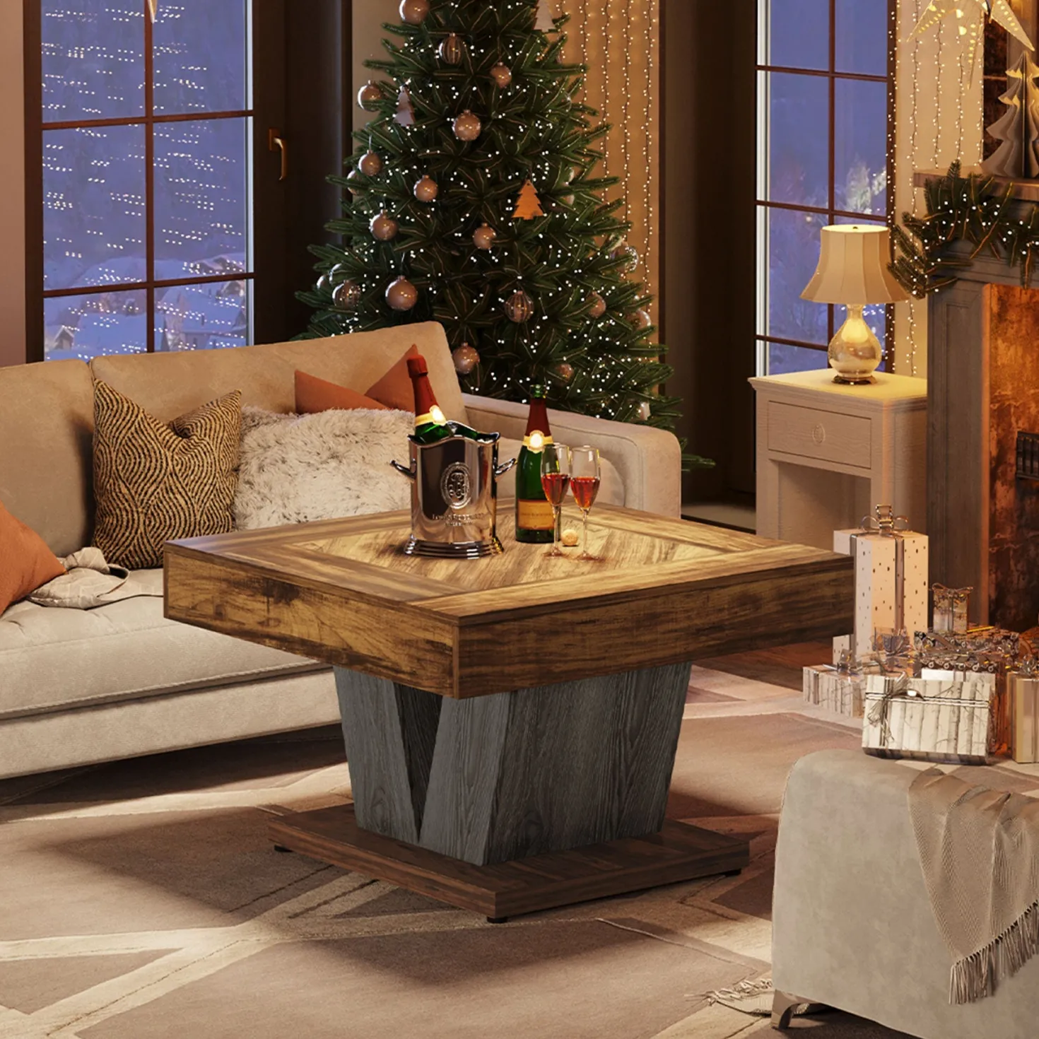 Wood Coffee Table, 31.5" Modern Center Table Cocktail Tea Table