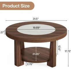 Wood Coffee Table, Round 2-Tier Accent Center Table