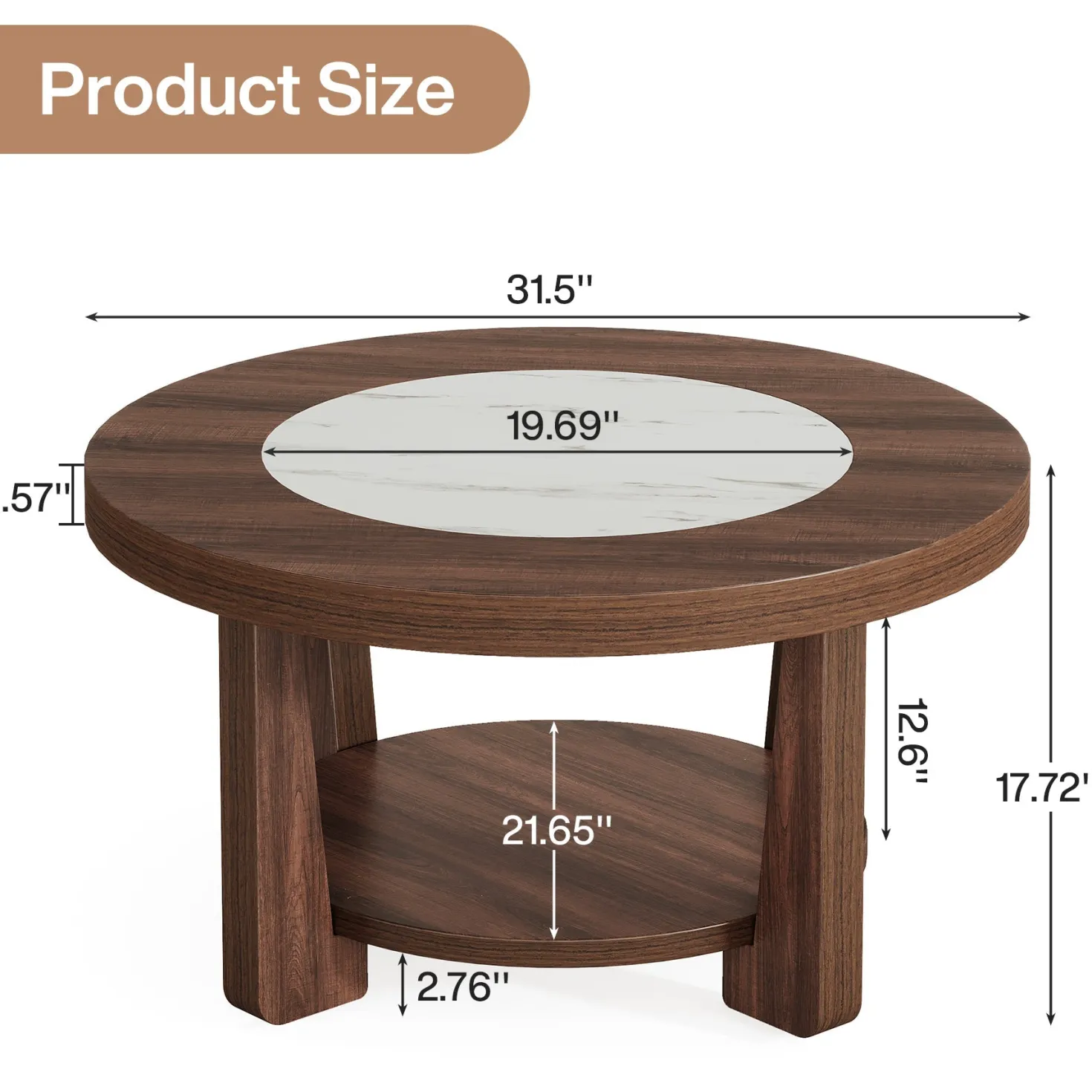 Wood Coffee Table, Round 2-Tier Accent Center Table