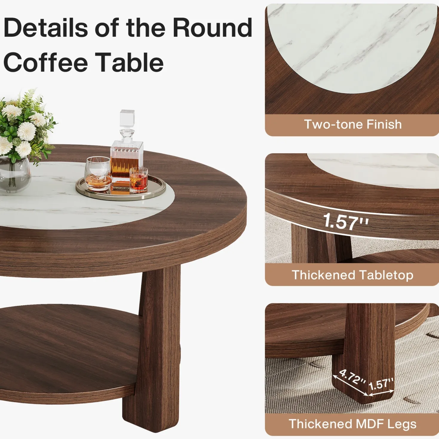Wood Coffee Table, Round 2-Tier Accent Center Table