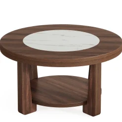 Wood Coffee Table, Round 2-Tier Accent Center Table