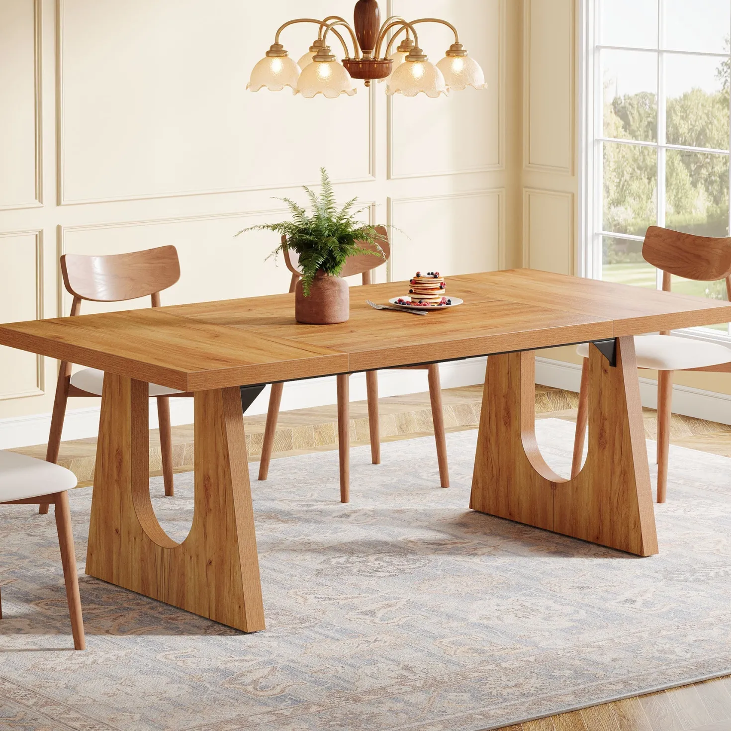 Wood Dining Table, 70" Rectangular Kitchen Table for 6-8 People