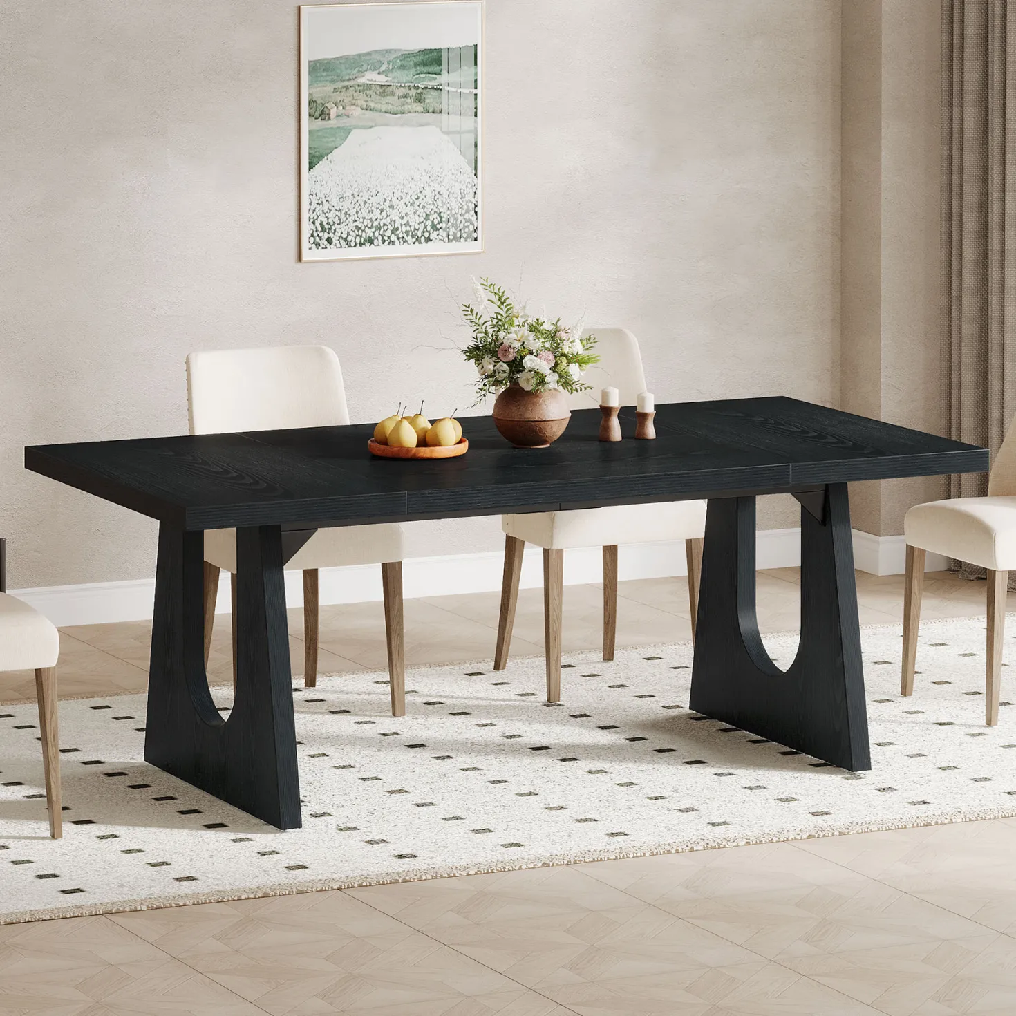 Wood Dining Table, 70" Rectangular Kitchen Table for 6-8 People