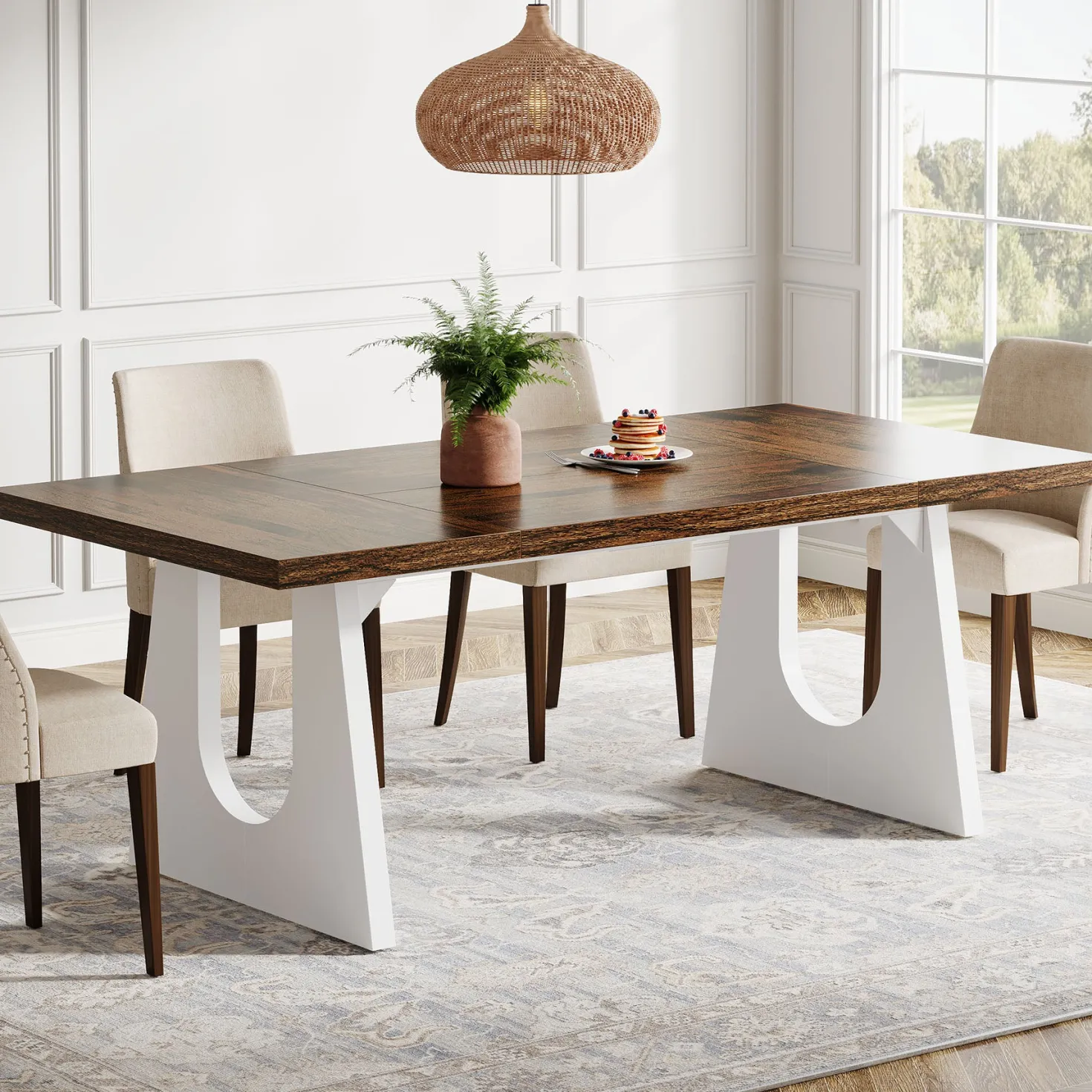 Wood Dining Table, 70" Rectangular Kitchen Table for 6-8 People