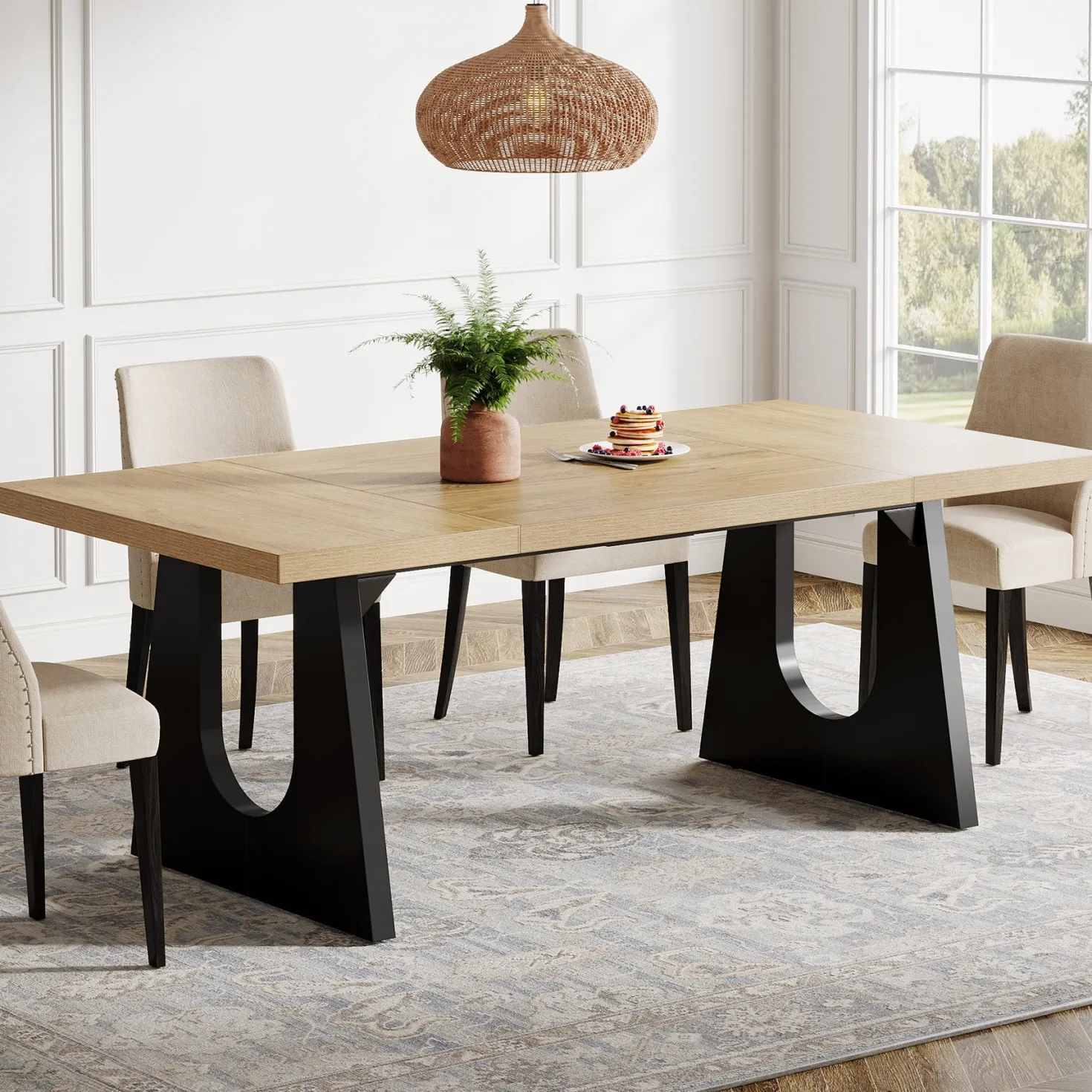 Wood Dining Table, 70" Rectangular Kitchen Table for 6-8 People