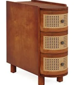 Wood End Table, 3-Drawer Side Table NightStand with 3 Rattan Drawers
