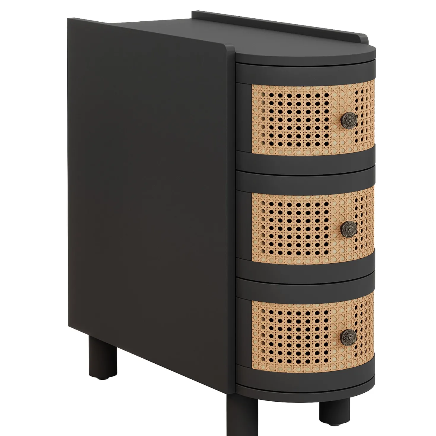 Wood End Table, 3-Drawer Side Table NightStand with 3 Rattan Drawers