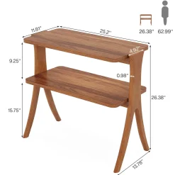 Wood End Table, Farmhouse Side Table with 2-Tier Storage Shelf
