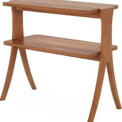 Wood End Table, Farmhouse Side Table with 2-Tier Storage Shelf