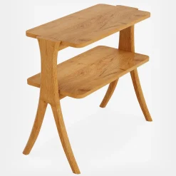 Wood End Table, Farmhouse Side Table with 2-Tier Storage Shelf