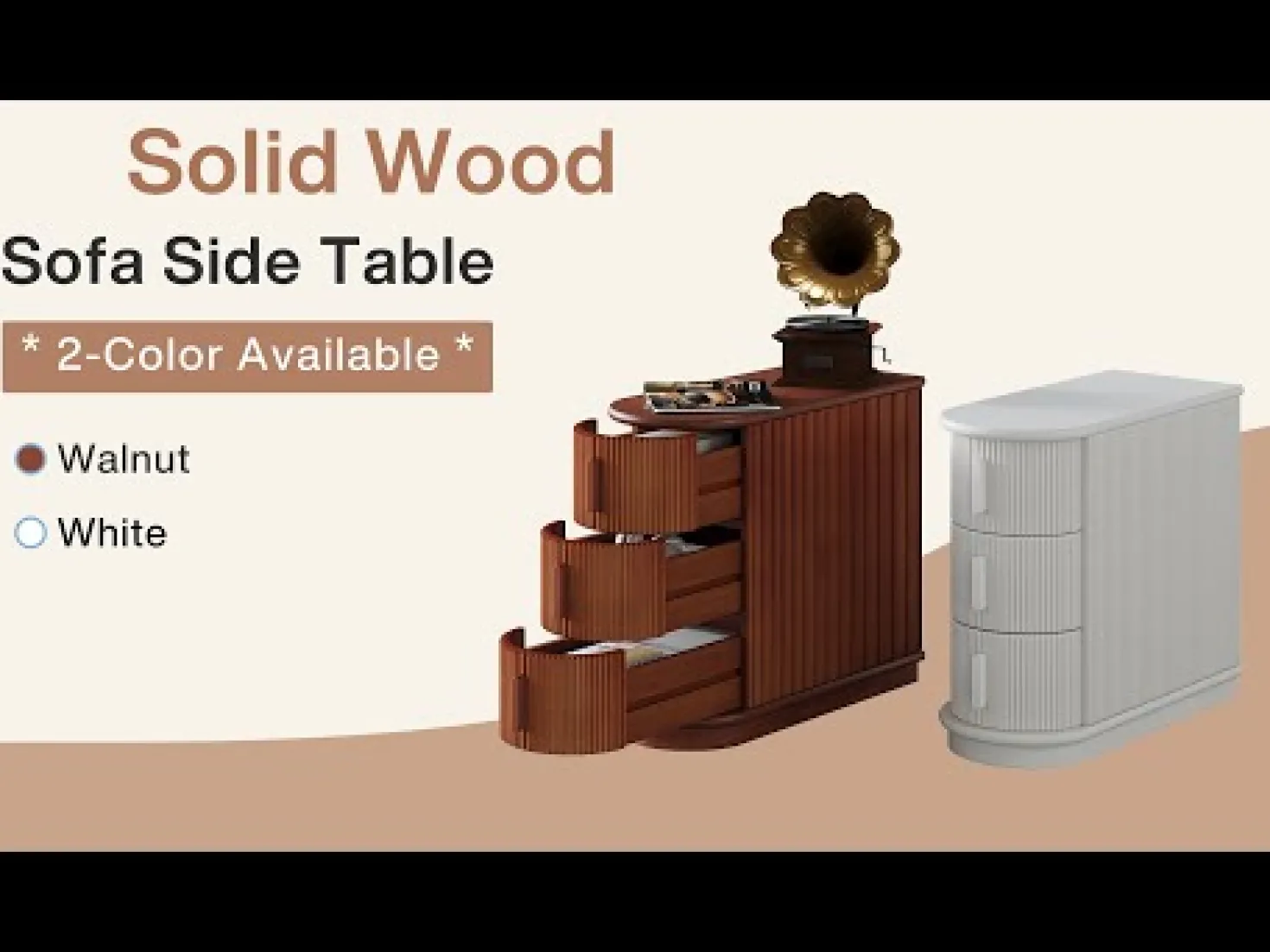 Wood End Table, Narrow Side Table Nightstand with 3-Drawer