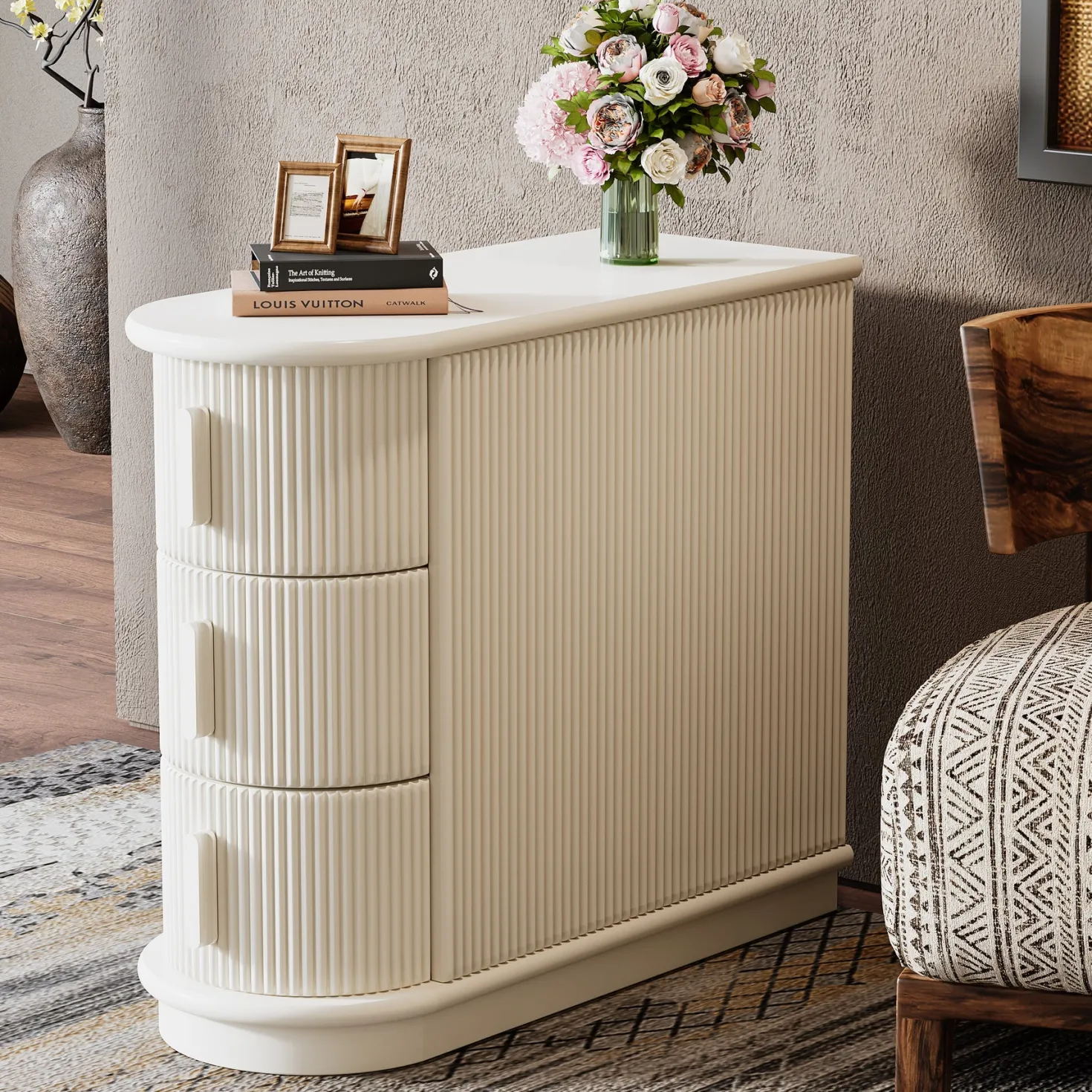 Wood End Table, Narrow Side Table Nightstand with 3-Drawer