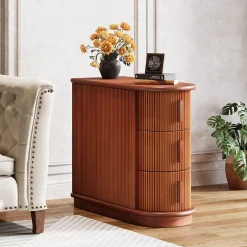 Wood End Table, Narrow Side Table Nightstand with 3-Drawer