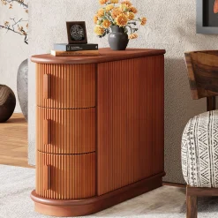 Wood End Table, Narrow Side Table Nightstand with 3-Drawer