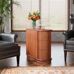 Wood End Table, Narrow Side Table Nightstand with 3-Drawer