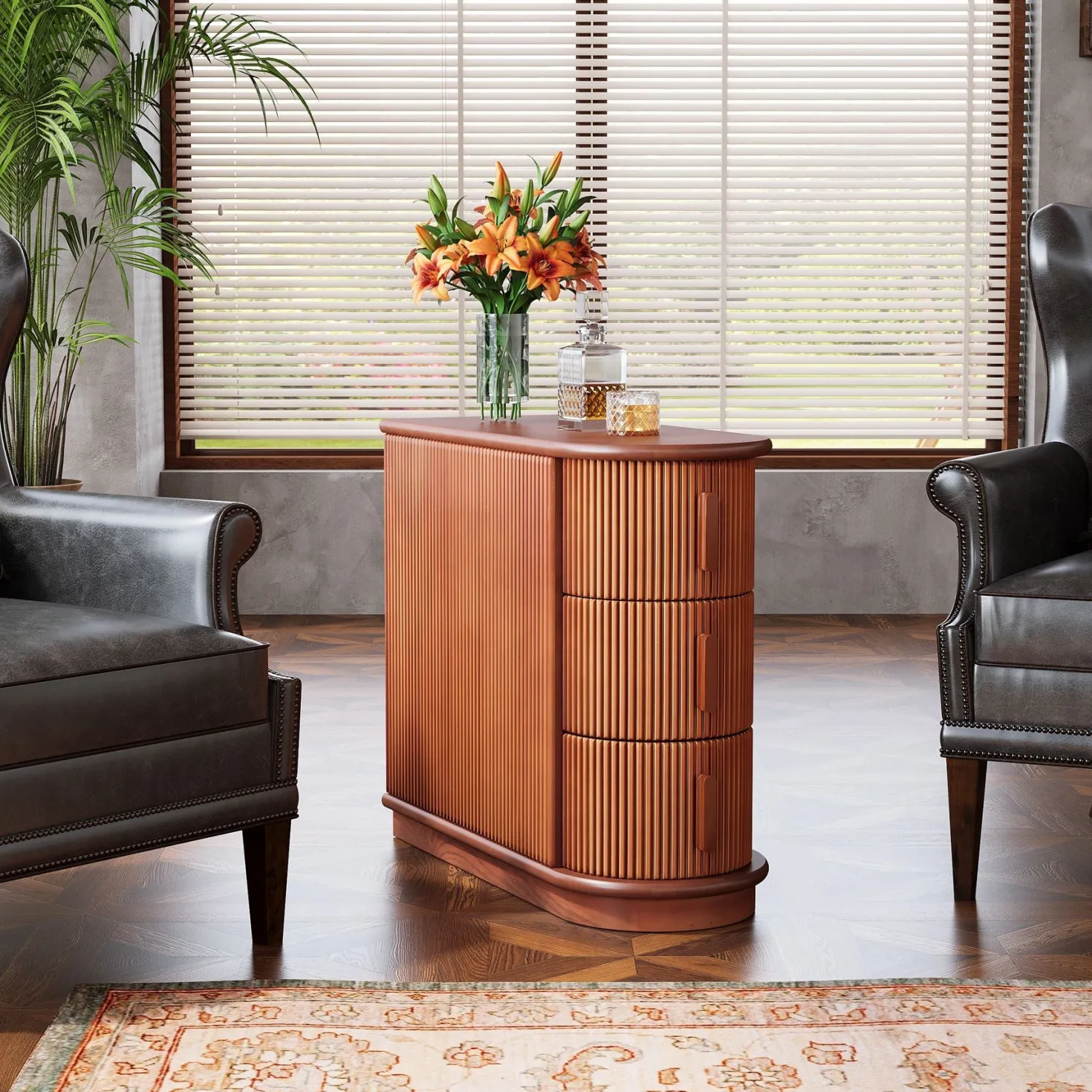 Wood End Table, Narrow Side Table Nightstand with 3-Drawer