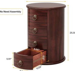 Wood End Table, Round Side Table With 4 Drawers(No Assembly Required)