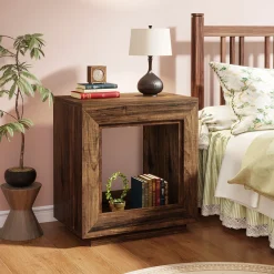 Wood End Table, Square Side Table Nightstands with Storage