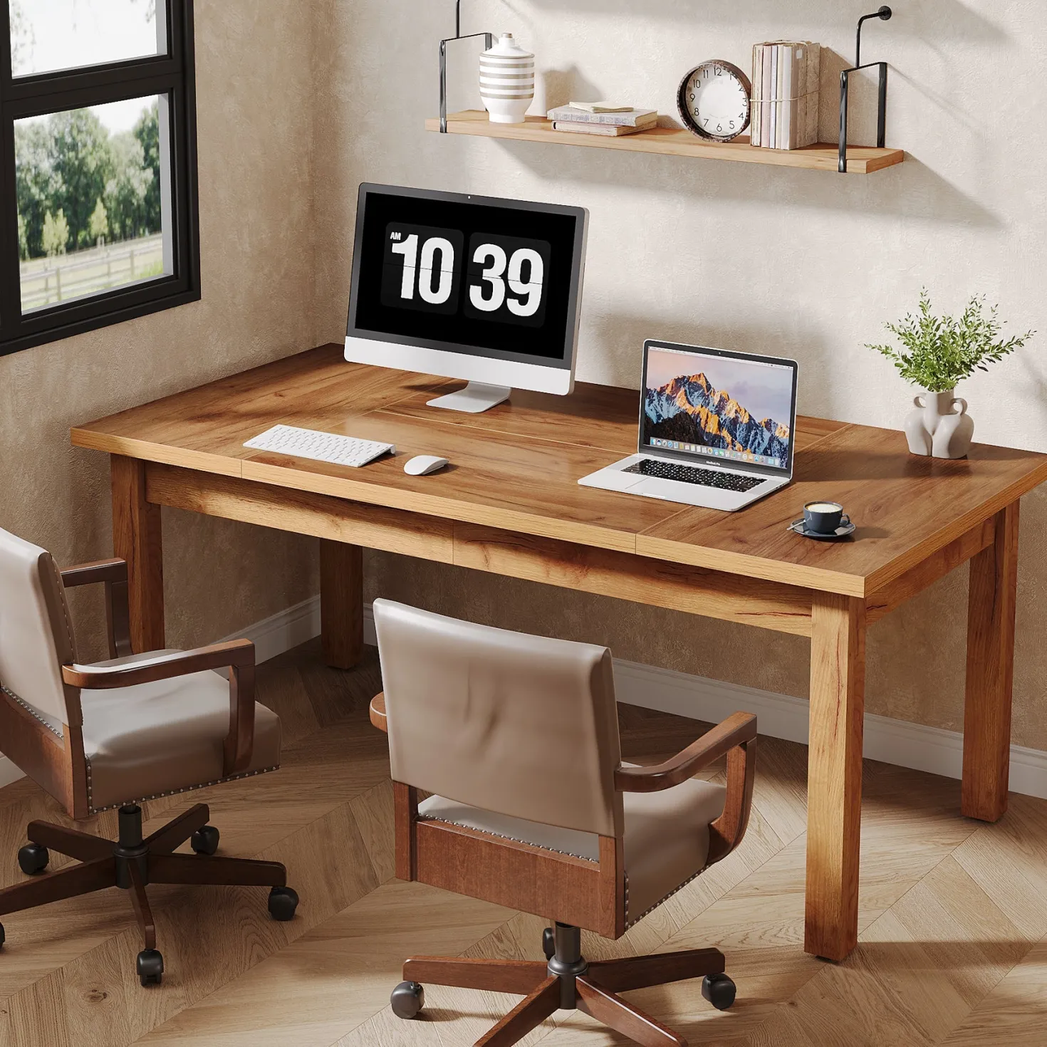 Wood Executive Desk, 70.9" Computer Desk Large Office Desk