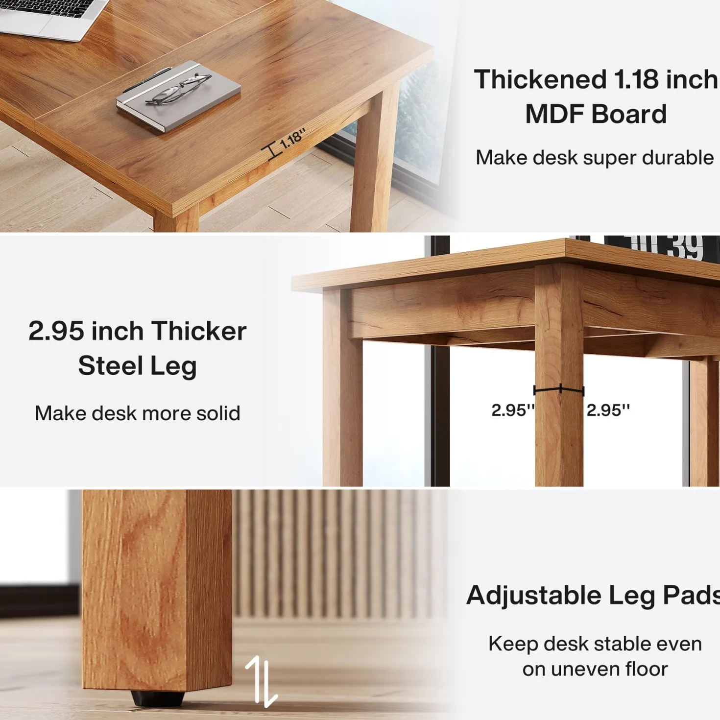 Wood Executive Desk, 70.9" Computer Desk Large Office Desk