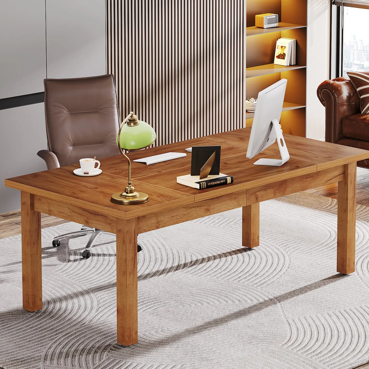 Wood Executive Desk, 70.9" Computer Desk Large Office Desk