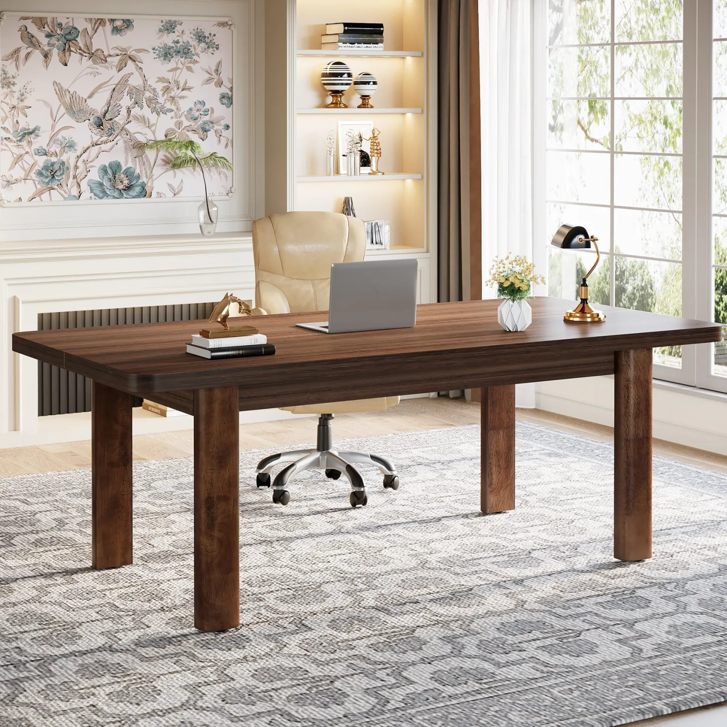 Wood Executive Desk, 62.99" Sturdy Computer Desk Conference Table