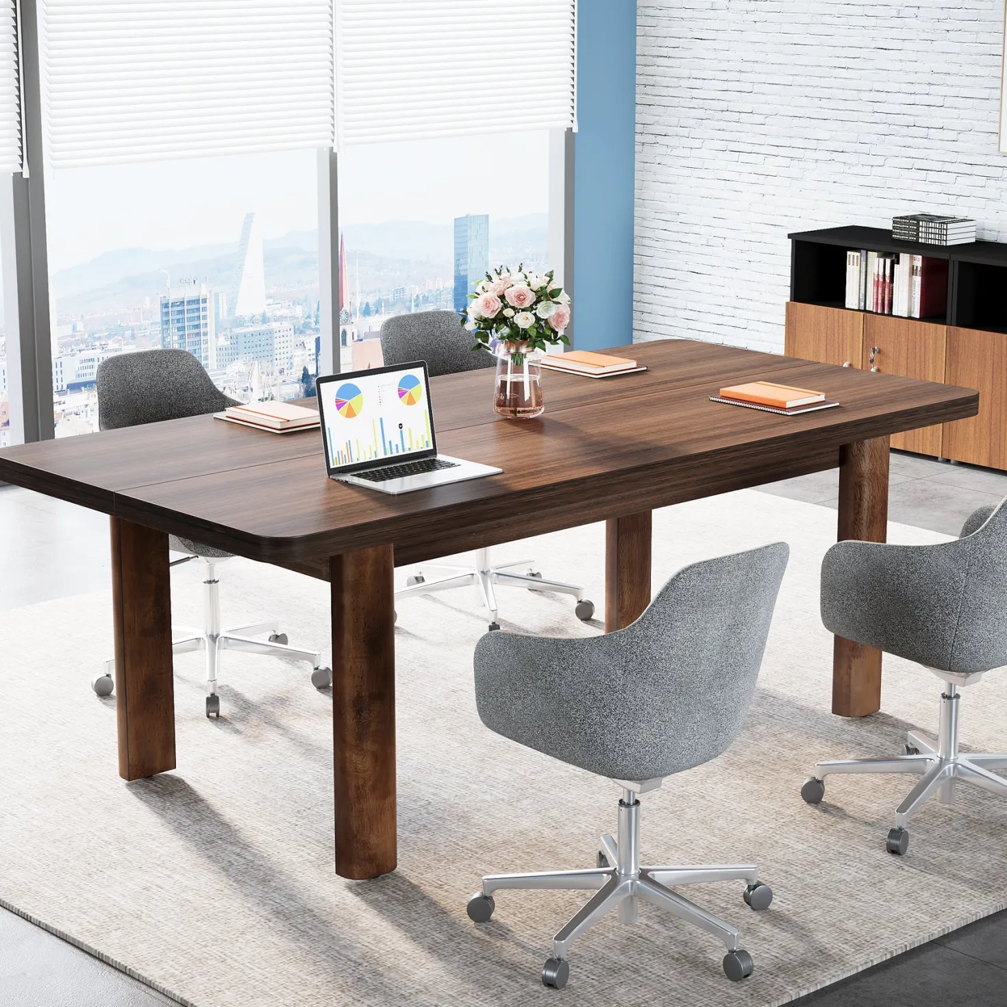 Wood Executive Desk, 62.99" Sturdy Computer Desk Conference Table
