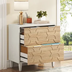 Wood File Cabinet, 2-Drawer Storage Cabinet for A4/Letter/Legal Size
