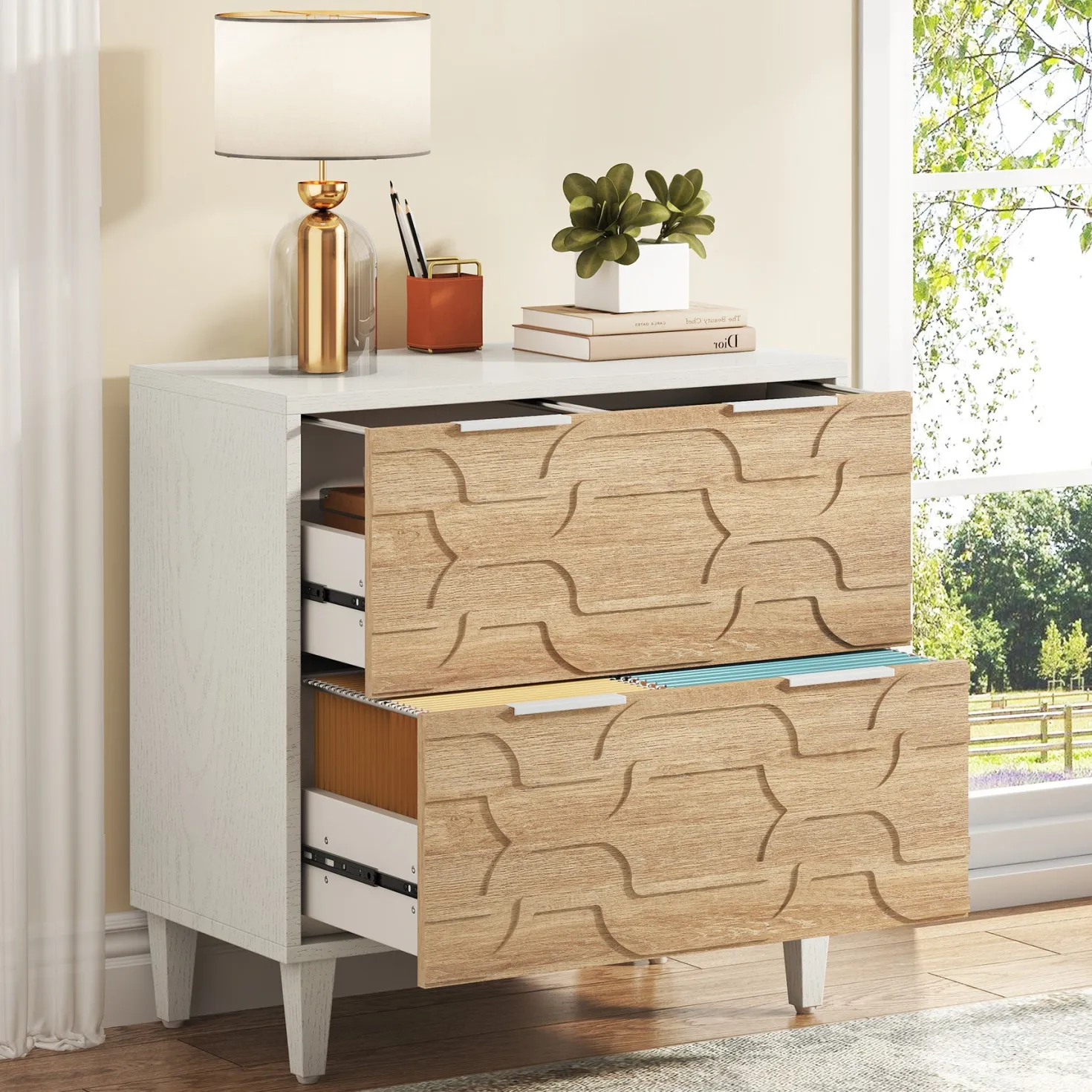 Wood File Cabinet, 2-Drawer Storage Cabinet for A4/Letter/Legal Size