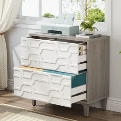 Wood File Cabinet, 2-Drawer Storage Cabinet for A4/Letter/Legal Size