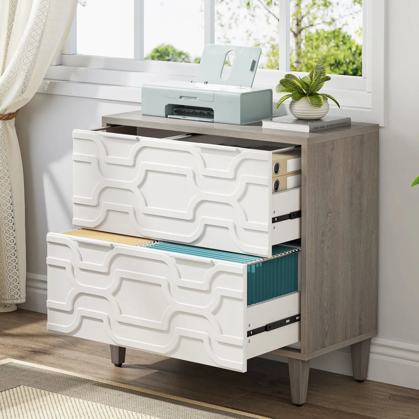 Wood File Cabinet, 2-Drawer Storage Cabinet for A4/Letter/Legal Size