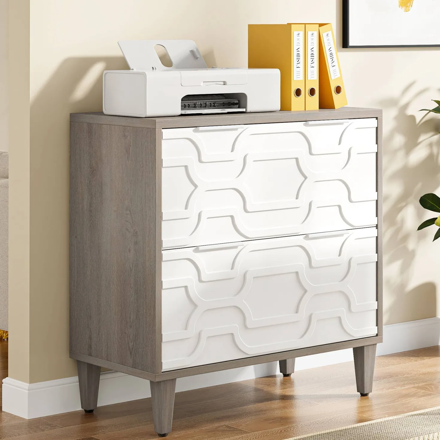 Wood File Cabinet, 2-Drawer Storage Cabinet for A4/Letter/Legal Size