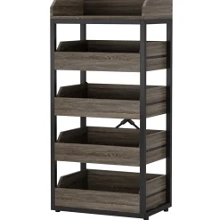 Wood Fruit and Vegetable Storage Rack Basket Stand with 5 Drawers