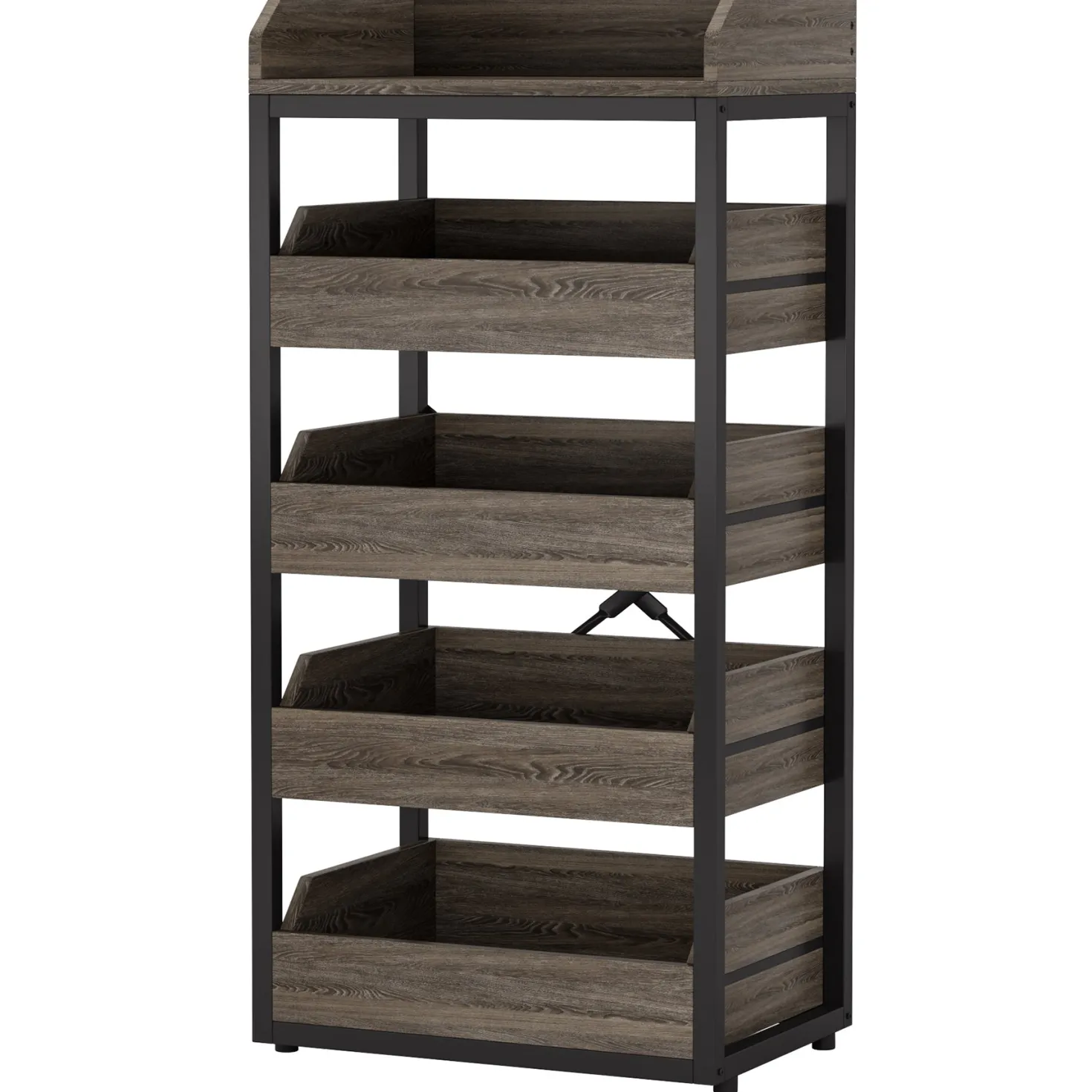 Wood Fruit and Vegetable Storage Rack Basket Stand with 5 Drawers