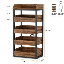 Wood Fruit and Vegetable Storage Rack Basket Stand with 5 Drawers