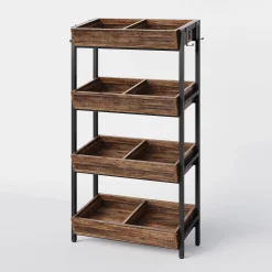 Wood Fruit Vegetable Storage Rack Stand, 4-Tier Storage Organizer