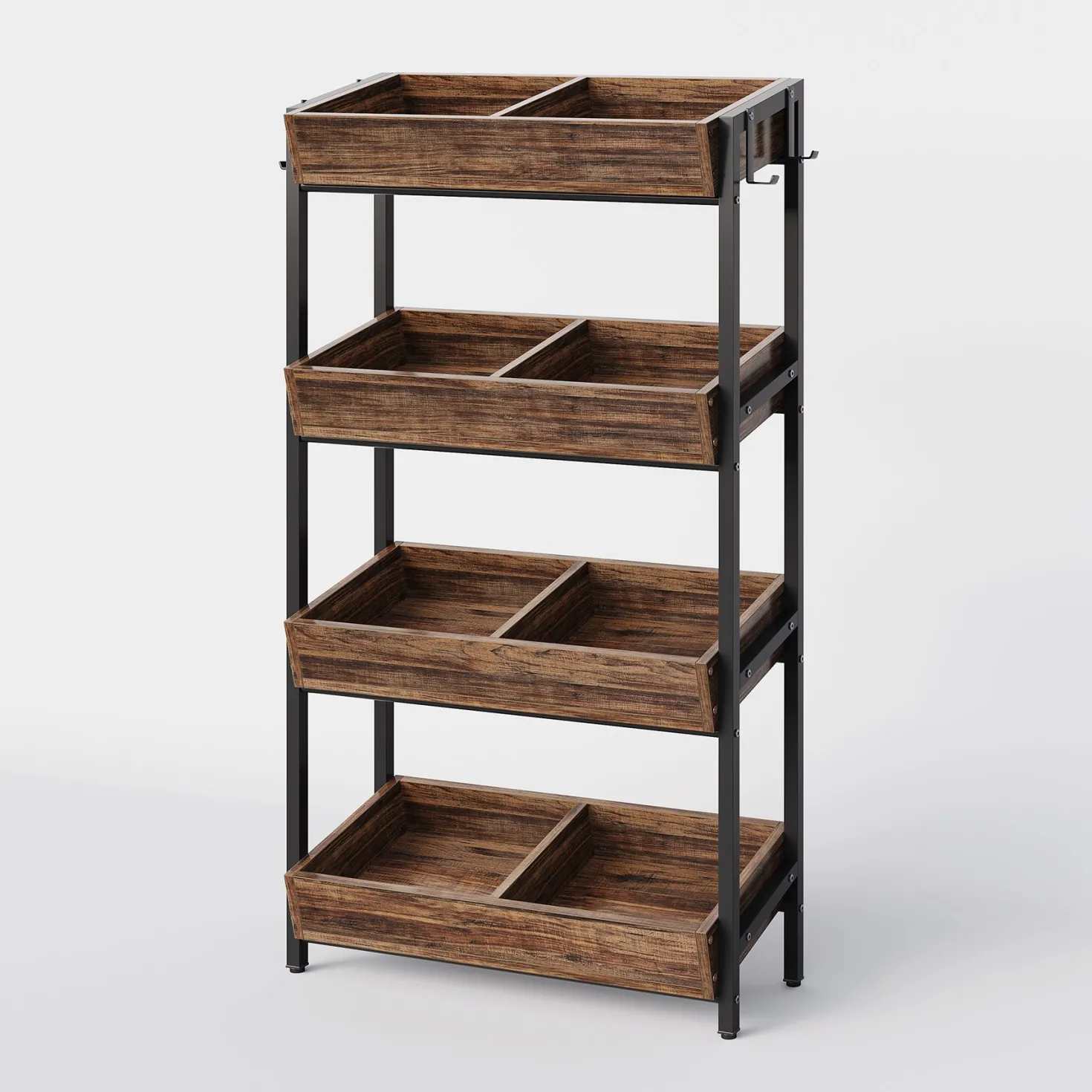Wood Fruit Vegetable Storage Rack Stand, 4-Tier Storage Organizer