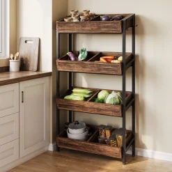 Wood Fruit Vegetable Storage Rack Stand, 4-Tier Storage Organizer