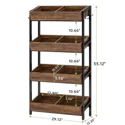 Wood Fruit Vegetable Storage Rack Stand, 4-Tier Storage Organizer