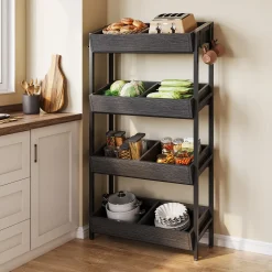 Wood Fruit Vegetable Storage Rack Stand, 4-Tier Storage Organizer