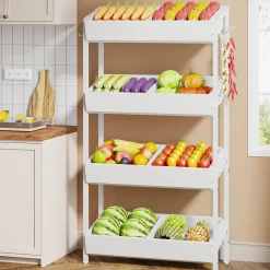 Wood Fruit Vegetable Storage Rack Stand, 4-Tier Storage Organizer
