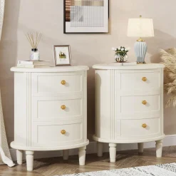 Wood Nightstand Bedside Table with 3 Drawers & Solid Wood Legs