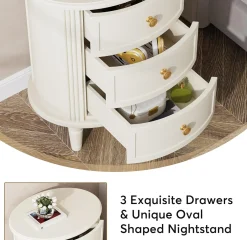 Wood Nightstand Bedside Table with 3 Drawers & Solid Wood Legs
