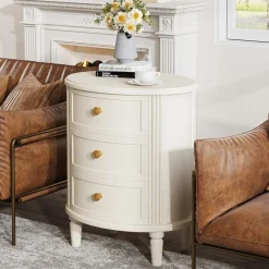 Wood Nightstand Bedside Table with 3 Drawers & Solid Wood Legs