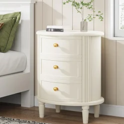 Wood Nightstand Bedside Table with 3 Drawers & Solid Wood Legs