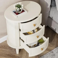 Wood Nightstand Bedside Table with 3 Drawers & Solid Wood Legs