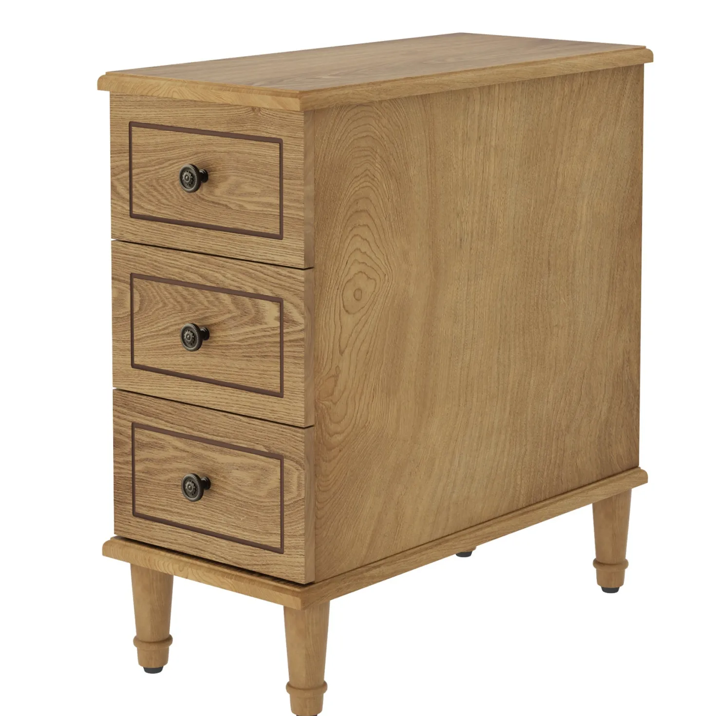 Wood Nightstand, Fully Assembled Narrow Side Table with 3 Drawers